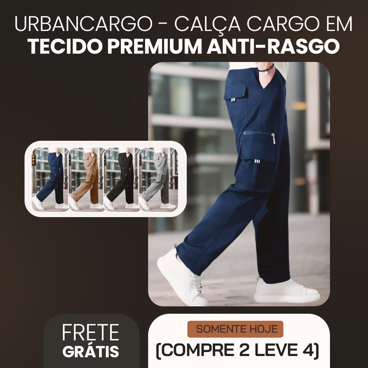 [COMPRE 2 LEVE 4] Urbancargo - Calça Cargo em Tecido Premium Anti-Rasgo