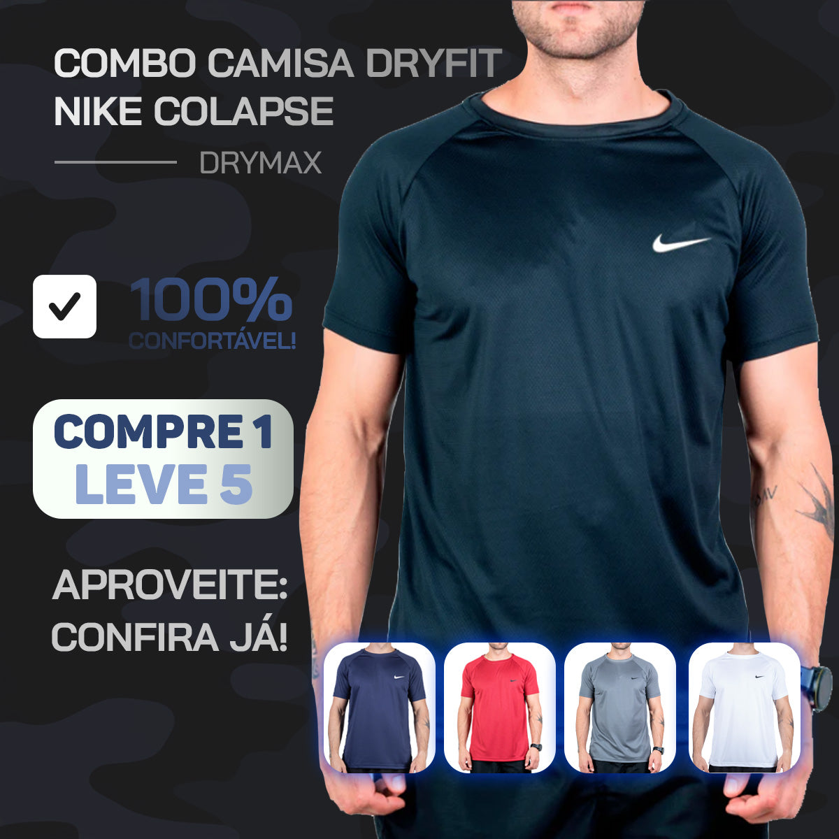 Compre 1 Leve 5 Camisa Dry Fit Nike Colapse