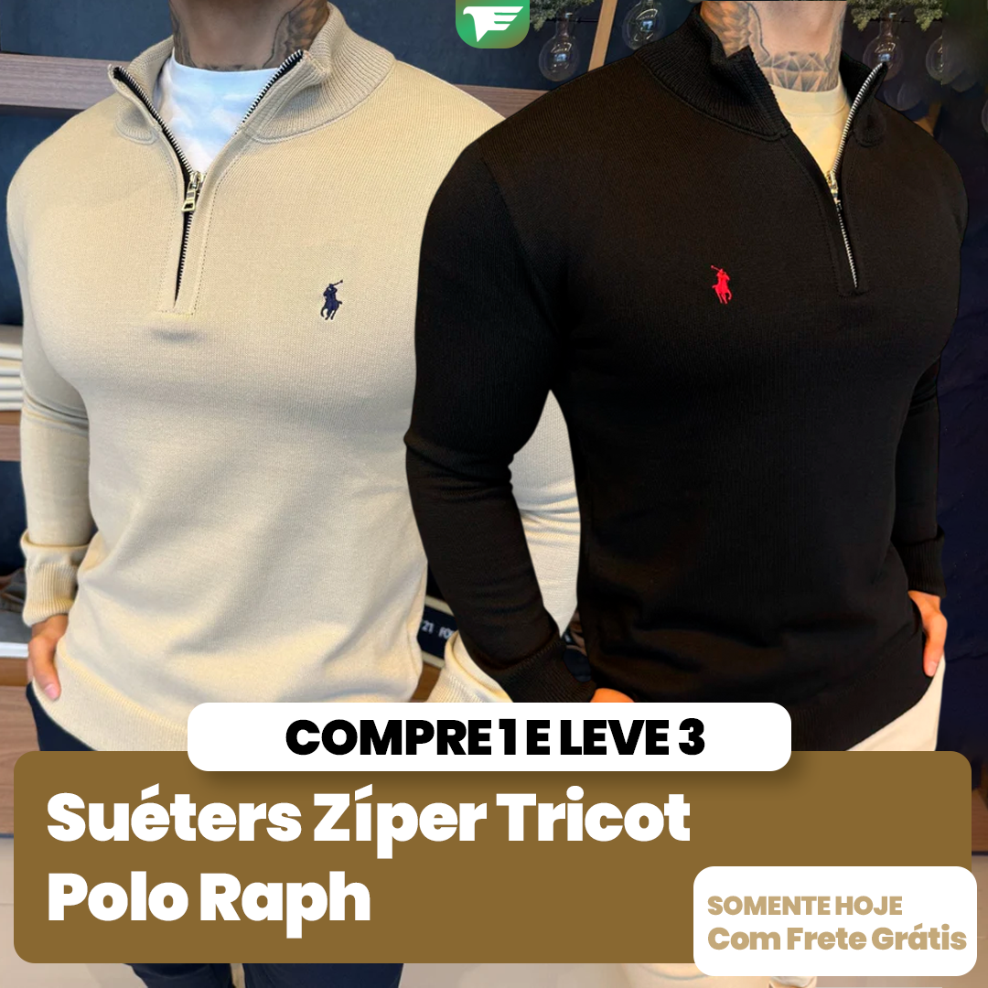 Compre 1 e Leve 3 Suéters Zíper Tricot Polo Ralph